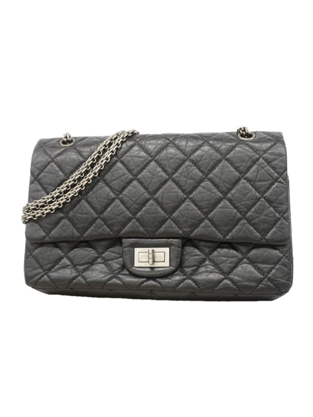 Chanel Shoulder Bag 2.55 Quilted Maxi Leather Black Silver